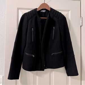 Vince Black Wool Blend Woven Moto Jacket size 6
